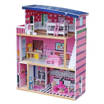 

Baby Dollhouse Furniture Three Story Wooden Mini Doll House 18 Pieces Of Intricate And Colorful Furniture Sets Birthday Gifts