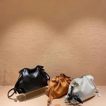 

New high quality leather fashion trend drawstring lucky bag bucket bag portable chain messenger bag single shoulder women's bag