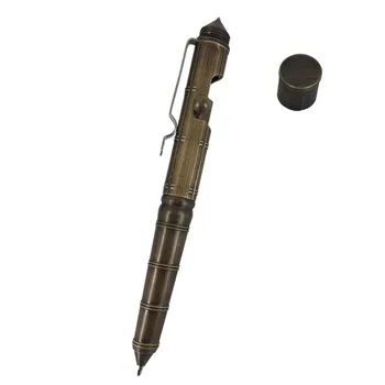 

ACMECN 81g Solid Brass Tactical Pen Bamboo Pattern Retro Multi-functional BallPoint Pen Emergency Self Defense Camping Tool Pen