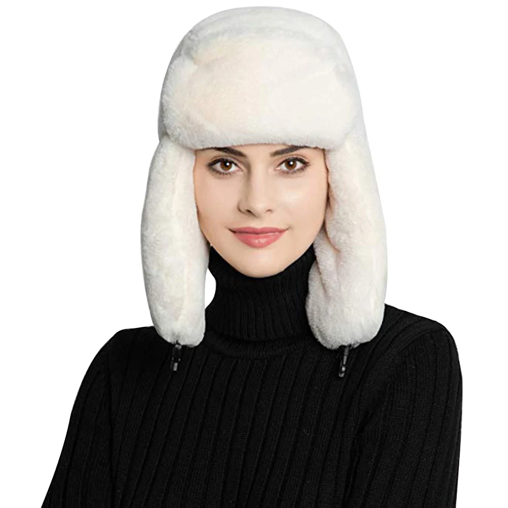 Белый Women Warm Earmuffs Winter Camping Dome Hiking Hats Practical Skiing Windproof Outdoor Sports Warm Plush Cap - Цвет: Белый