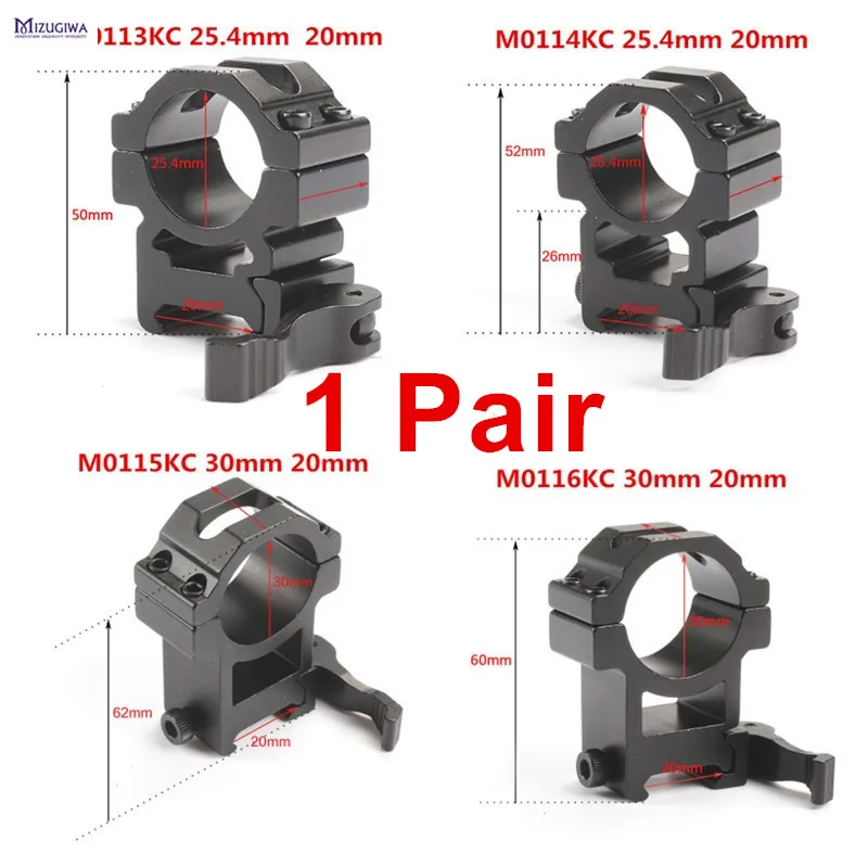 Rifle Scope Mount 1 Pair QD 25.4mm 30mm Rings 20mm Picatinny Rail Adapter Riflescopes Tactical Pistol Airsoft