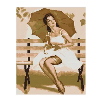 

CSS DIY Needlework Cross Stitch Kit 14CT Egypt Cotton Thread Printed Count Woman Holding Umbrella Pattern Embroidery Crafts