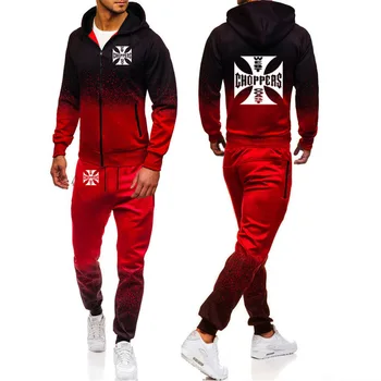 

Hoodies Men West Coast Choppers Gradient Print Casual Harajuku Gradient Hooded zipper Jacket Sweatshirt Sweatpants Suit 2pcs H
