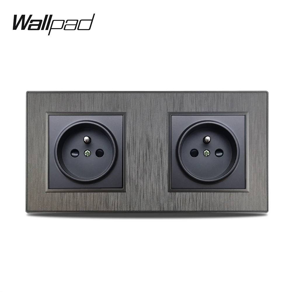 Настенная розетка Wallpad S6 двойная из поликарбоната черного серебристого и