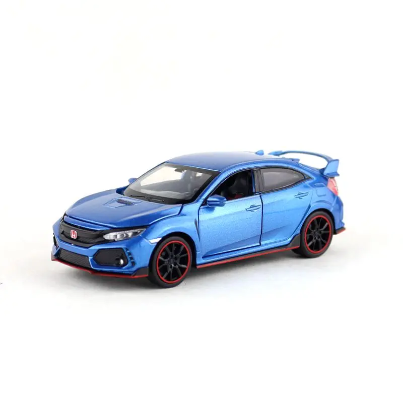 1:32 Масштаб/Литье под давлением металлическая игрушка/Honda Civic Тип R гоночный автомобиль/звук и свет/оттяните назад набор для обучения/фестиваль подарок для ребенка - Цвет: Синий