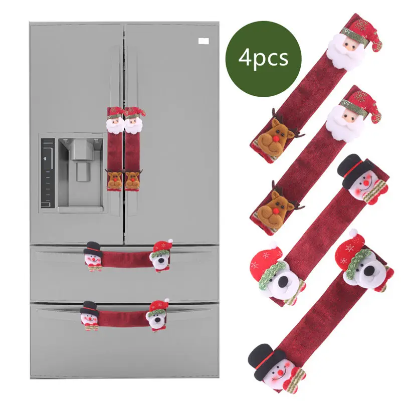 

Navidad 2019 4pcs DIY Microwave oven Handle Covers Christmas Fridge handle cover Christmas Decorations for home New year 31*14cm