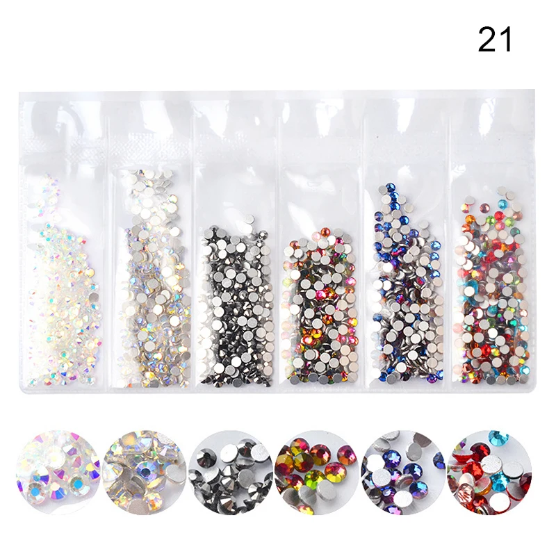 1700pcs Multi-size Glass 3D Rhinestones Set Nail Art Design Gems Nail Decorations Crystal Strass AB Stones Manicure Decorations - Цвет: 21