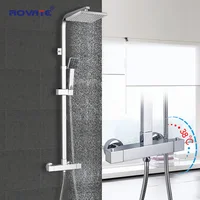 ROVATE Bathroom Thermostatic Shower Set, Constant Temperature Control Bath Faucet Shower System,Brass Chrome 1