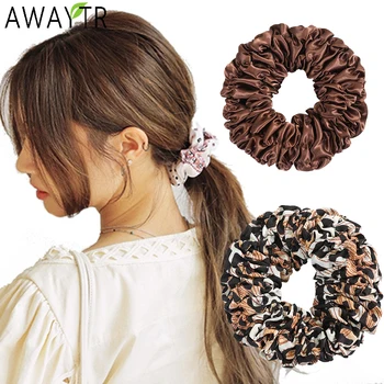

AWAYTR Scrunchies Big Rubber Hair Ties Elastic Hair Bands Floral Ponytail Holder Spot Leopard Headband Women Hair Accessories
