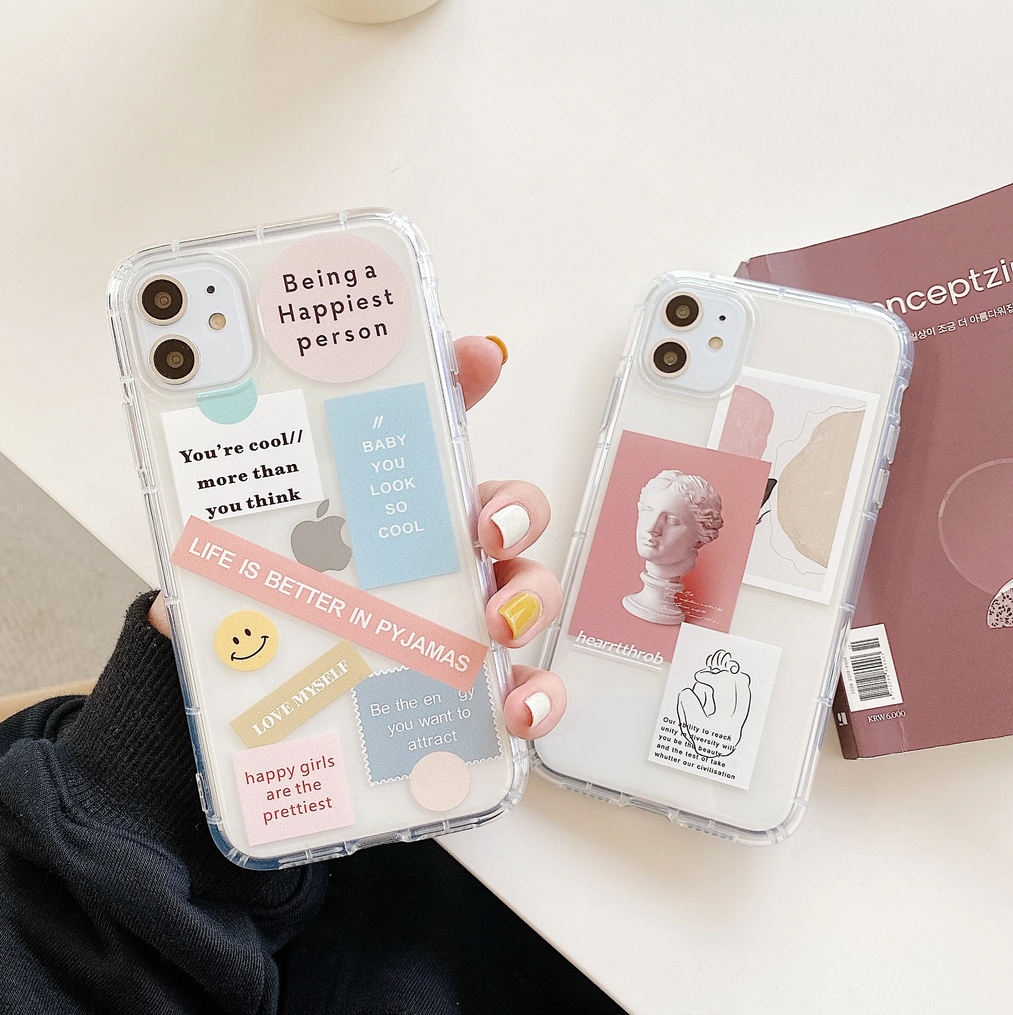 

Art Letter Label Luxury Phone Case For iphone 11 Pro Max 7 8 plus Back Cover For iphone X XR XS Max Transparent Soft Cases Funda