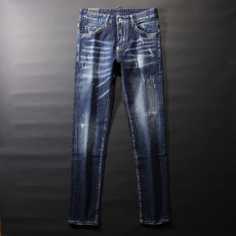 

Italian Style Fashion Men Jeans Autumn Newly Slim Fit High Quality Retro Blue Vintage Jeans Streetwear Painted Designer Pants