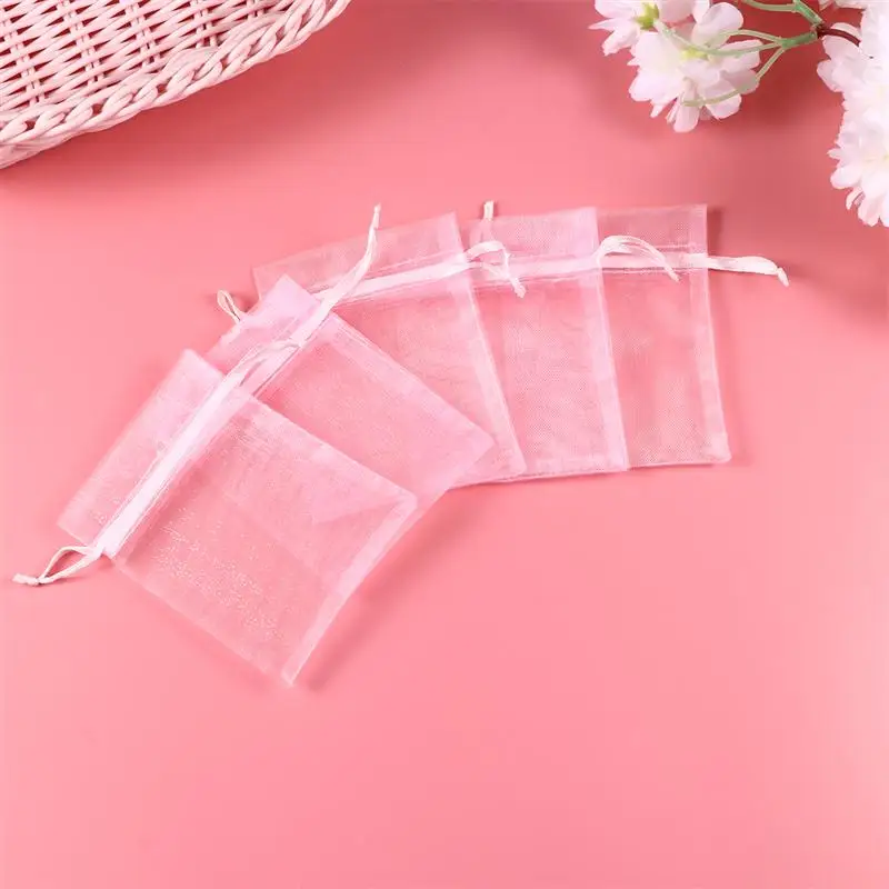 

100pcs Wedding Drawstring Bags Transparent Organza Pouch Jewelry Storage Pouches Gift Packaging Bags(7x9cm;10x15cm)