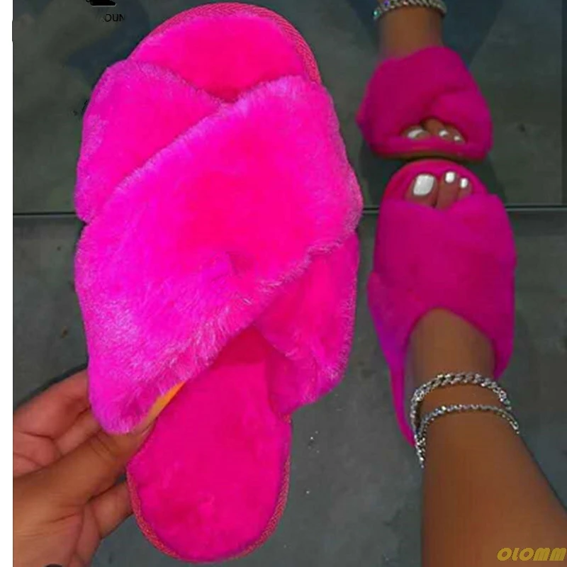 Лидер продаж 2020 женские плюшевые тапочки с открытым носком на плоской подошве