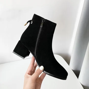 

Cow Suede leather Women nkle Boots Winter High Heels Party Office Shoes Woman Warm Short Boots Big Size Chelsea Boots