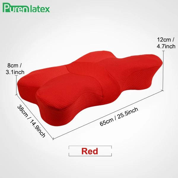 Подушка в форме бабочки из пенного латекса с эффектом памяти, поддержка шеи, облегчение боли в шейки матки, ортопедические подушки с обратной стороны, спальное место для желудка - Color: Red