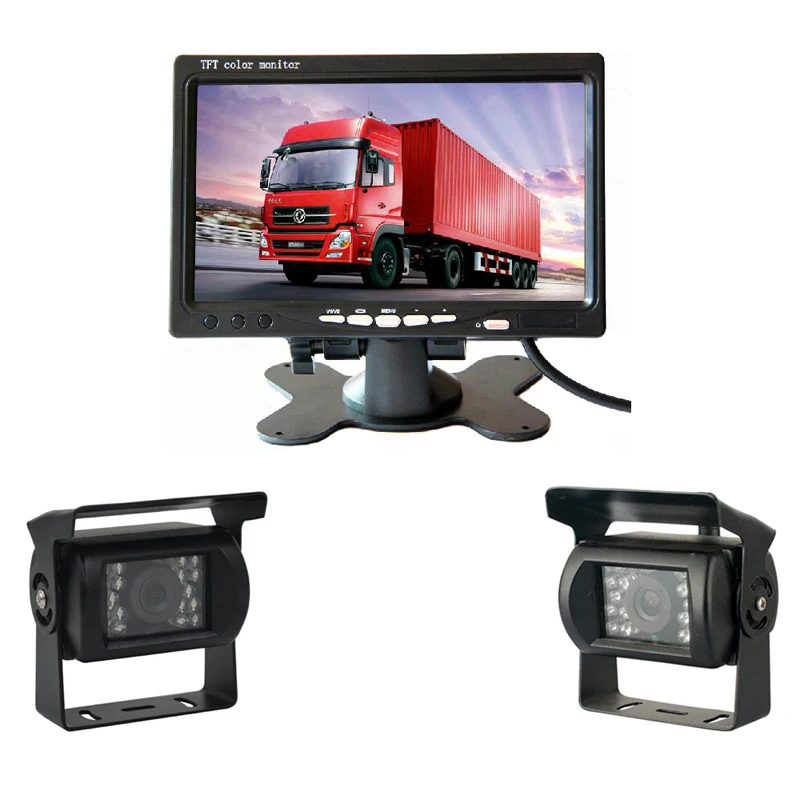 

18 IR LED Night Vision Rear View Reverse Camera Dual Backup Camera 7" LCD Car Rear View Monitor Kit for Truck Bus RV