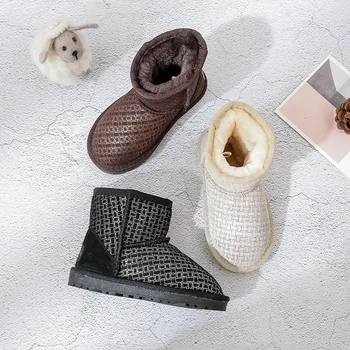 

Dolakids Winter children's snow boots baby shoes boy's warm cotton shoes girl's non-slip cotton boots leather shoes