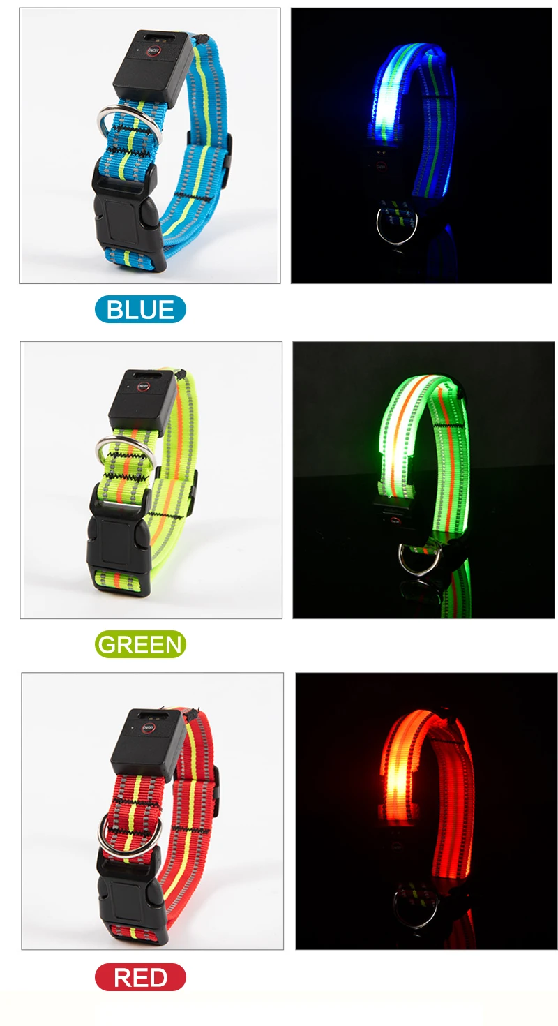 shock collar for small dogs Waterproof Nylon Pet Dog Collar LED USB Rechargeable Reflective Luminous Collar Perro Led Glowing Dog Light Night Safety Collars 3/8 wide dog collars	