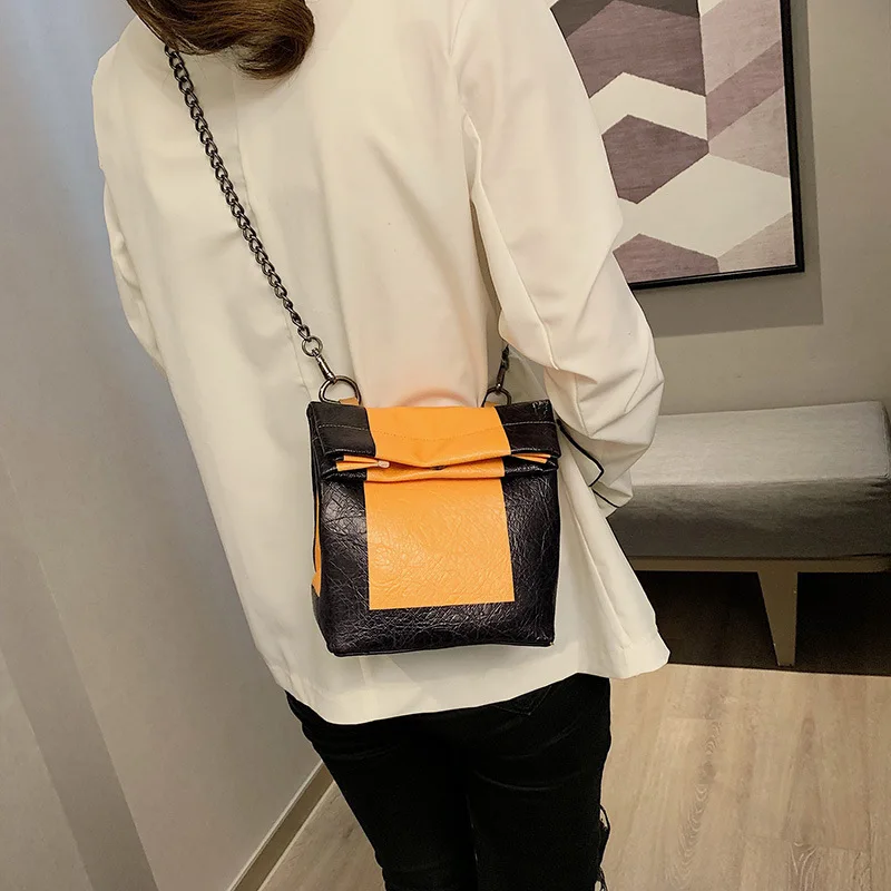 

INS Super Fire Retro Kraftpaper Bag Women's 2019 Spring New Style Fashion Korean-style Versatile Chain Crossbody/shoulder Bag