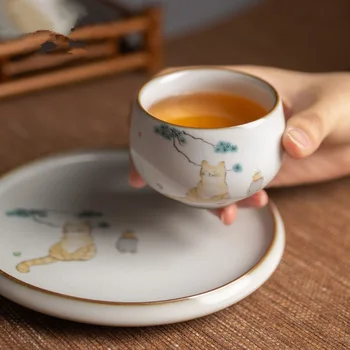 

Fresh and cute cat owner cup big capacity ceramic teacup cute cat porcelain tea cup chinese kung fu cup WF