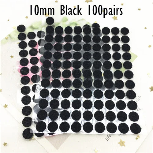 Black 10mm 100Pairs 10/15/20/25/30 мм самоклеящаяся крепежная лента на застежке-липучке, сильный клей Magic Стикеры белая дисковая черные монеты на застежке-липучке лента для домашнего Применение - Цвет: Black 10mm 100Pairs