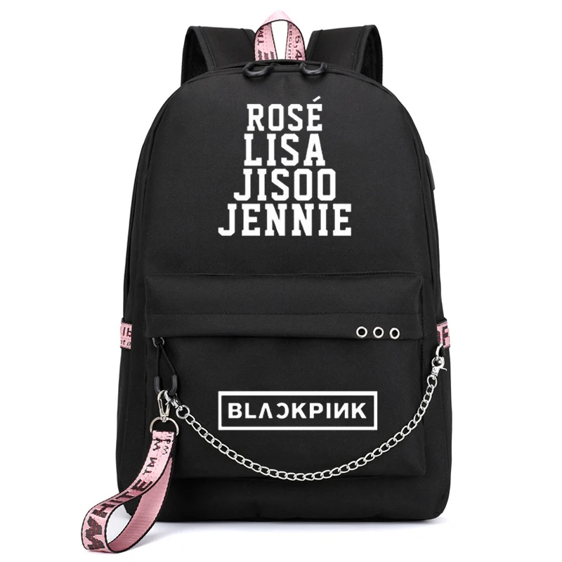 BlackPInk Bearcase Черный розовый рюкзак LISA для девочек, школьные рюкзаки с зарядкой через Usb для подростков, большие вместительные холщовые сумки - Цвет: BlackPInk Bearcase