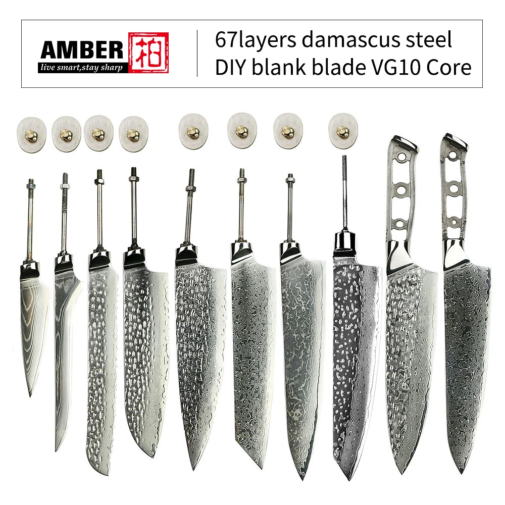 Amber 67layers Damascus Steel Diy Blank Blade Vg10 Core Chef Knife