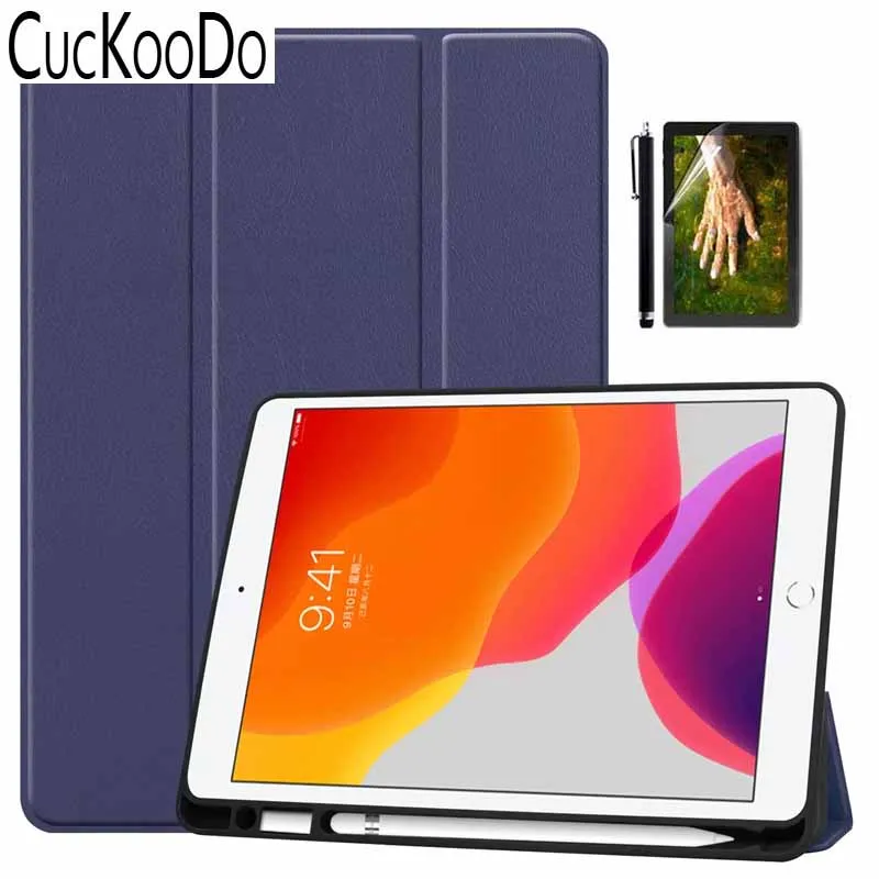Чехол для iPad 10,2 с держателем карандаша, легкий умный чехол с мягкой задней частью из ТПУ, Автоматический Режим сна/пробуждения для iPad 7th Gen - Цвет: NavyBlue.3in1