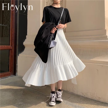 

Elegant High Waist Irregular Pleated Women Skirt Solid Summer Female Mid-length Chiffon Skirts 2020 Party Vestidos femme