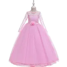 Детские платья высокого качества на весну-лето, 5-14 лет кружевное платье с длинными рукавами и цветочным принтом для девочек элегантное платье принцессы для выступлений на фортепиано