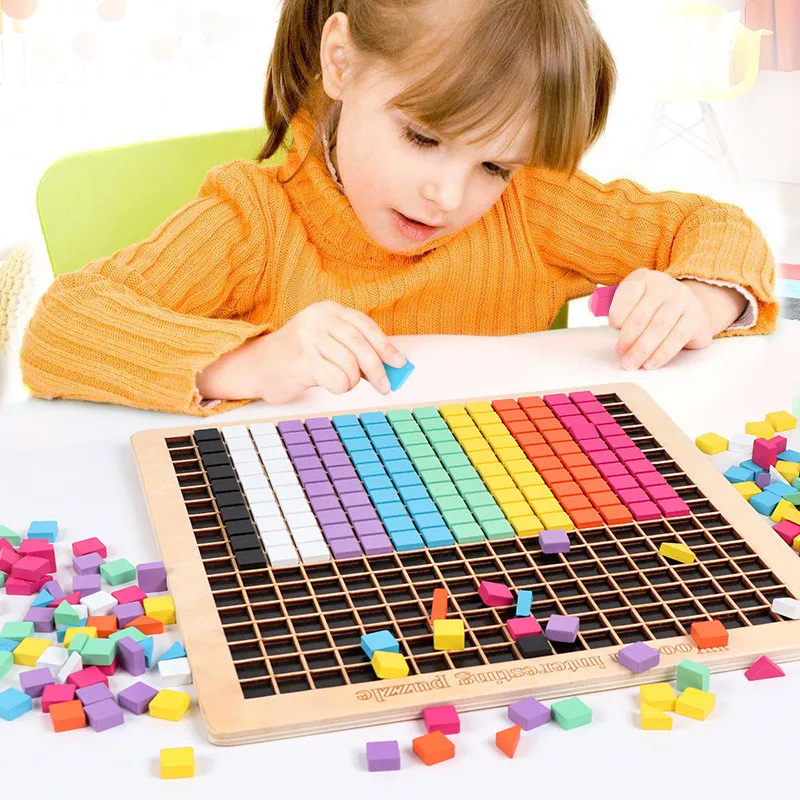 

370Pcs/set Kids DIY Variable Pixel Montessori Wooden Toy Hands Brain Training Puzzle Board Math Game Early Educational Toys Gift