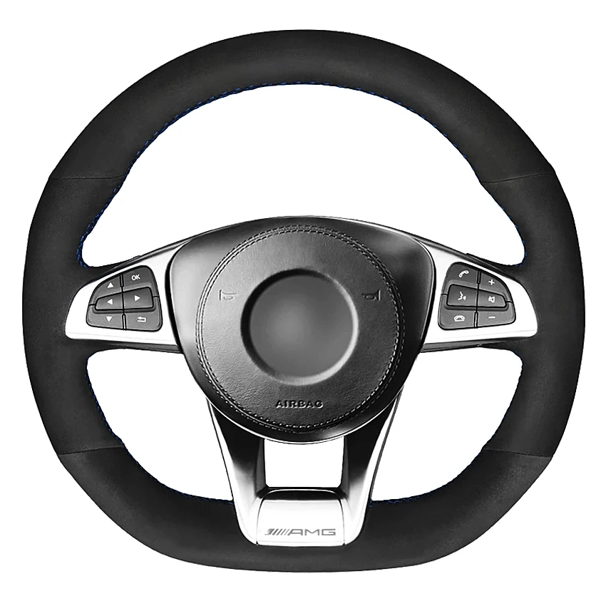 Coprivolante Per Auto Cucito A Mano In Pelle Scamosciata Nera Per Mercedes-Benz A45 Amg W205 C43 C63S Amg Cla45 Cls63 Amg Glc 43 63 Amg