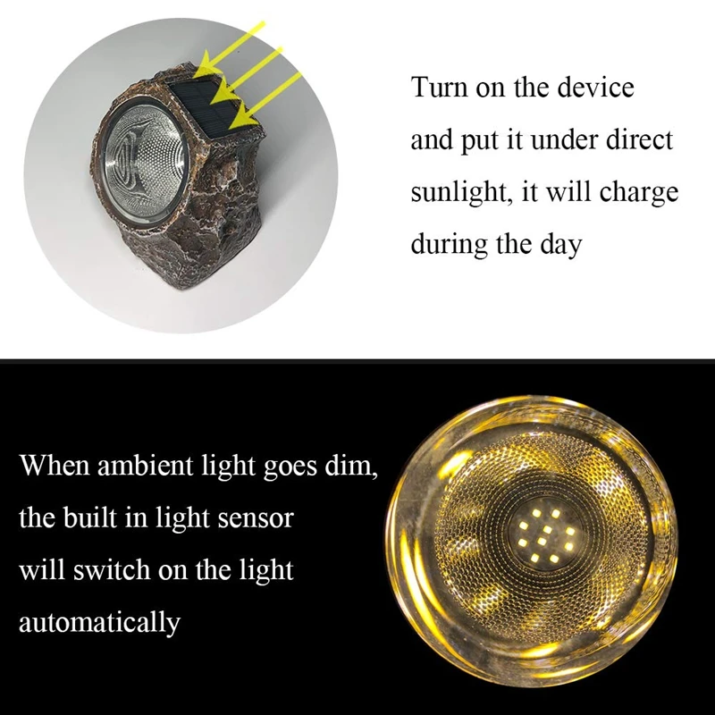 Солнечный садовый Каменный светильник, 10 светодиодный солнечный Водонепроницаемый Открытый Солнечный Точечный светильник для сада, патио, двора