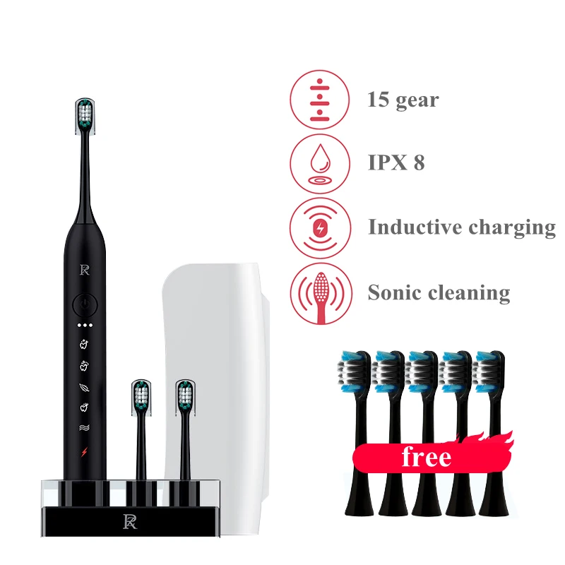 

Sonic Electric Toothbrush Inductive Charging Ultrasonic waterproof IPX8 Automatic Vibrating Teeth Whitening 10 Brush Heads Gift