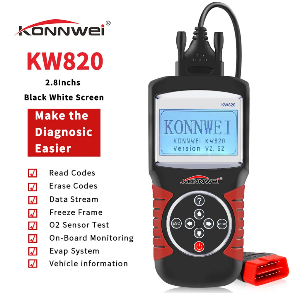 Vehemo Автомобильная диагностика для KONNWEI KW820 Авто универсальный OBD2 диагностический сканер портативный ручной инструмент для чтения кода