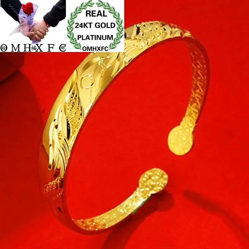 OMHXFC Wholesale European Fashion Woman Girl Party Birthday Wedding Gift Dragon Phoenix 24KT Gold Open Bangles Bracelets BE110 | Украшения