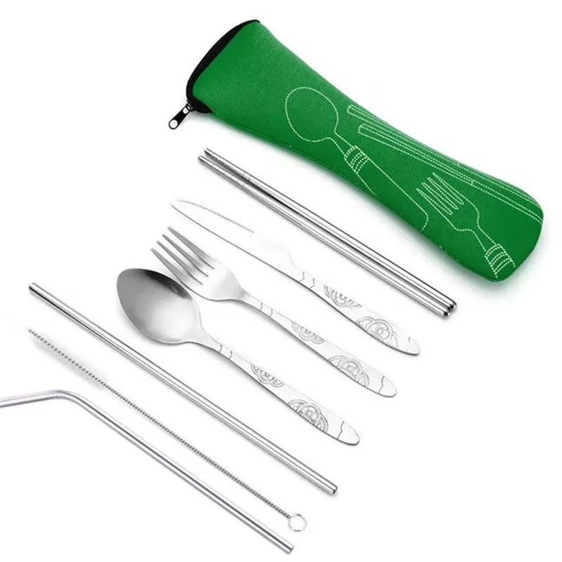 7PCS/Set Portable Dinnerware Stainless Steel Lunch Ware Spoon Fork Set Cutlery 