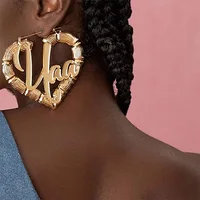 Uwin Hiphop Jewelry Stainless Steel Bamboo Hoop Earrings Customize Name Earrings Big Trendy Fasshion Accessories Jewelry