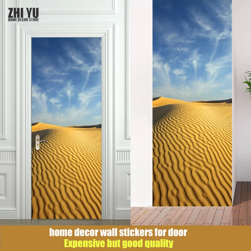 

Wall Art Self-Adhesive Blue Sky Desert pattern 3d door stickers Waterproof PVC Stickers Decals Door Wallpaper