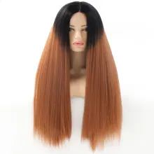 Черный Омбре коричневый длинный Яки прямой синтетический парик на кружеве Glueless термостойкие волокна волос средний пробор для женщин парики