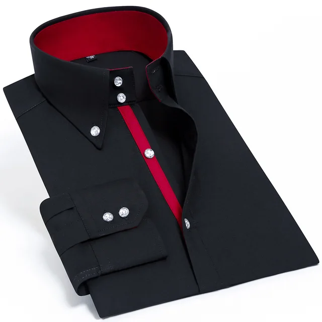 Casual Diamond Buttons Men's Dress Shirt Long Sleeve Black Luxury Business Silk Slim Fit High Collar Stage Western Blouse 1