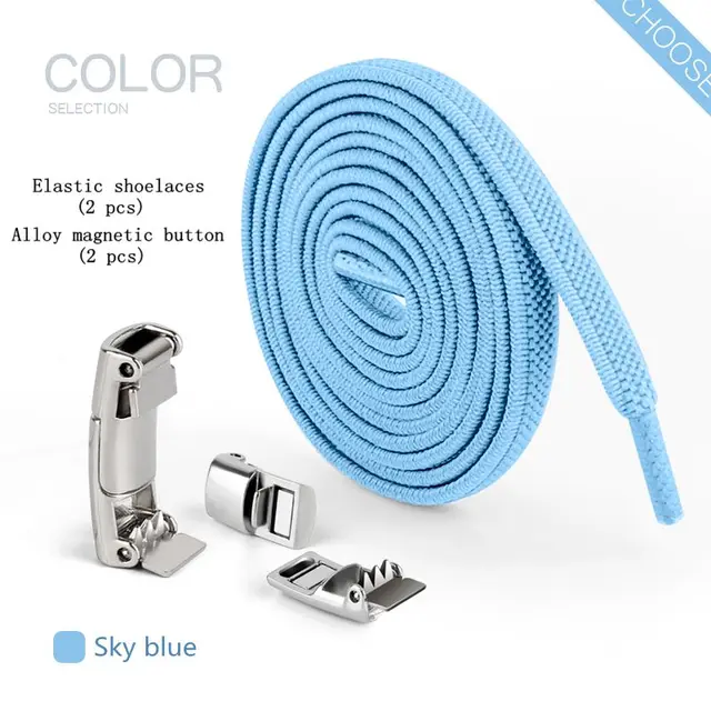New Upgrade Magnetic Buckle Latex Rubber Band Elastic Laces Sneakers Laces Without Tying Kid and Adults Are Available Shelaces sky blue