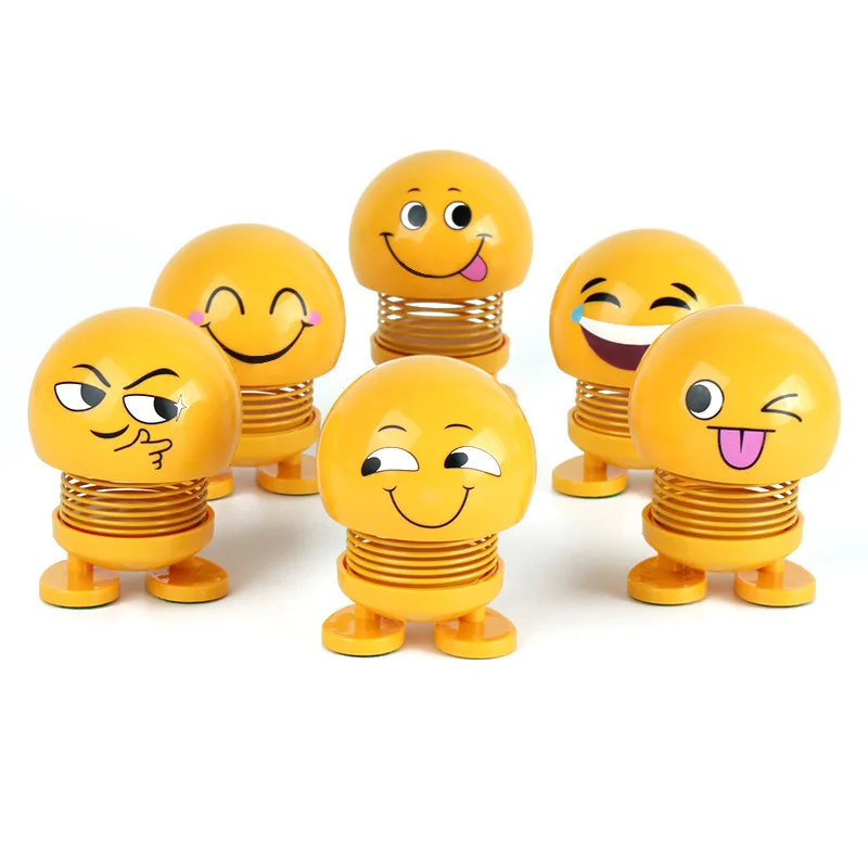 Emojied cabeza móvil embalaje para juguetes cara sonriente de primavera muñeco que mueve la cabeza coche decoración familiar colgante juguete para niños regalo de Año Nuevo lindo