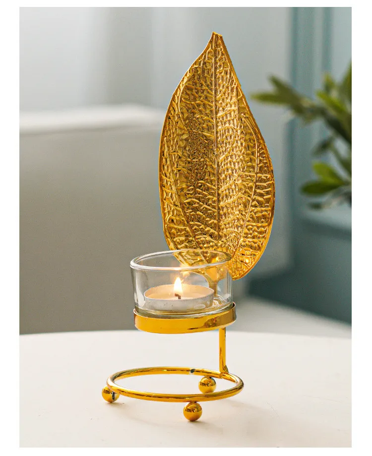 Скандинавский металлический подсвечник с золотыми листьями подсвечник столовая настольная свеча подставка Свадебная гостиная романтический ужин домашний Декор подарок