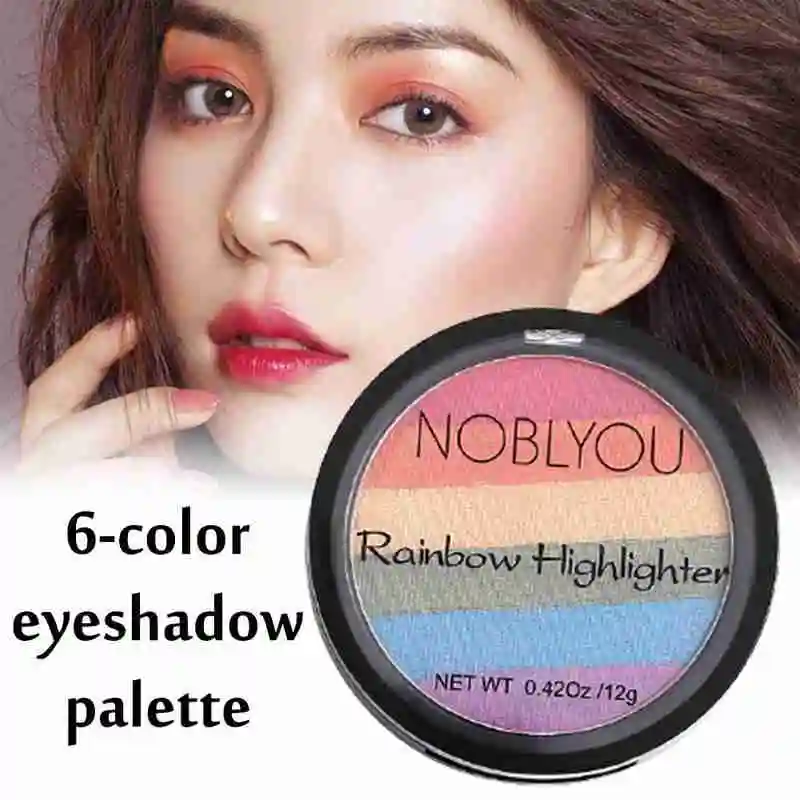

6 Colors Highlight Rainbow Eyeshadow Palette High Gloss Eye Shadow Powder Makeup Palette Lazy Blush Pearl Light Women Beauty Box