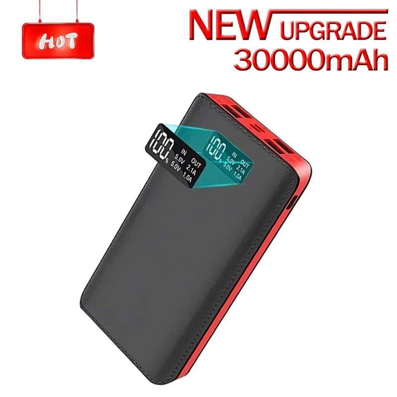 Внешний аккумулятор большой емкости 30000 мАч с ЖК дисплеем и 4usb портами|Внешние