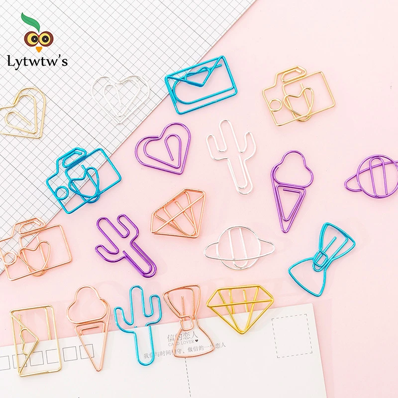 paper clips binder clips 10 Pcs binder photo creative metal office school supply cute paper clip ticket bookmark stationery planner cactus star ice cream
