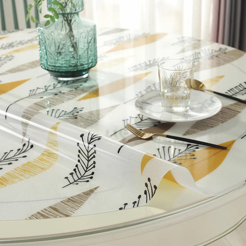  HAZY PVC Round Tablecloth Waterproof Dining Table Cloths Water Droplet Pattern Table Cover Protect 