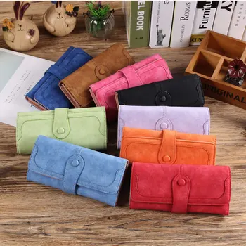 

Korean version of women's long wallet Retro frosted leather women's stitching wallet Women's solid color all-match clutch