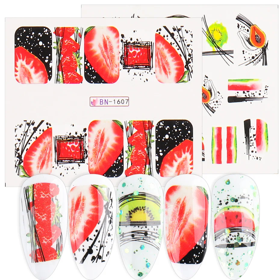 Watermark Slider Nail Sticker Strawberry Lemon Orange Summer Fruit Decal Nail Art Decoration Full Foils (7)